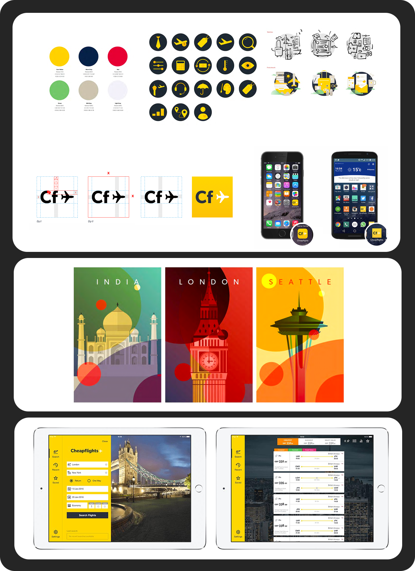 Cheapflights colour palette, icons, typography and responsive UI